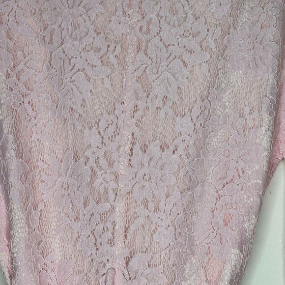 Marjorelle Pale Pink Lace Long Sleeve Tie Waist Kimono Wrap Mini Dress Robe M - Picture 7 of 12